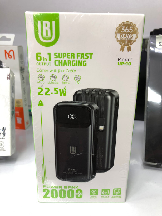 پاوربانک 20000 میلیآمپر UP-10 مدل 6in1 با شارژ سریع 22.5 وات