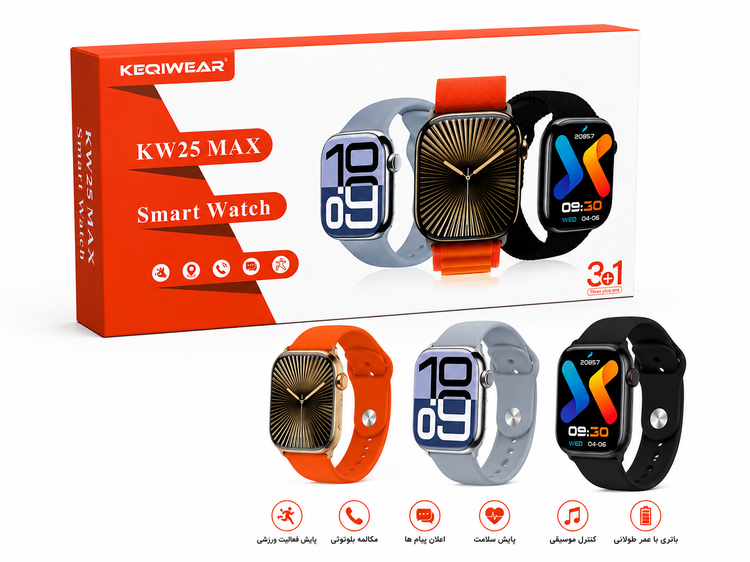 ساعت هوشمند KEQIWEAR KW25 MAX | صفحه نمایش بزرگ، مکالمه بلوتوثی و پایش سلامتی